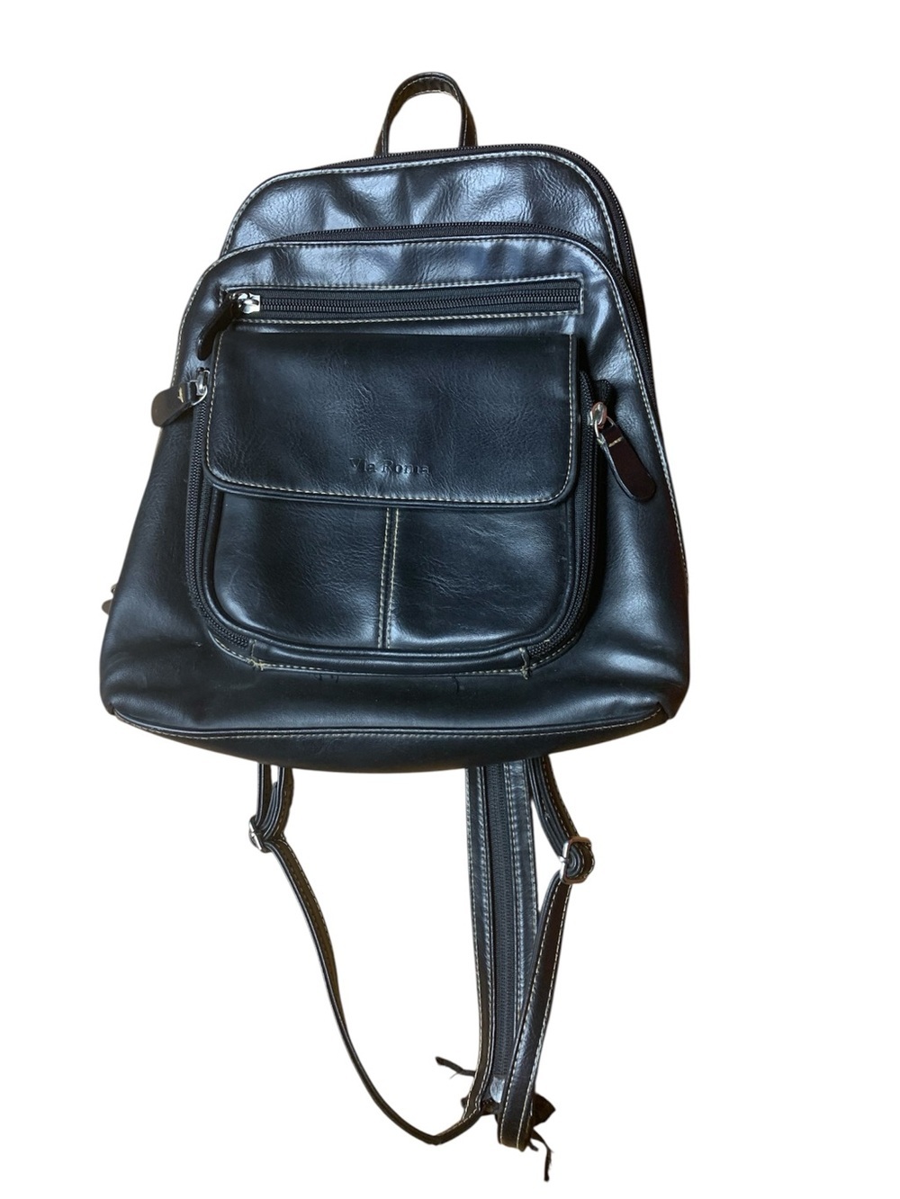 Via Roma Black PVC Fashion Backpack – Versatile, Multi-Pocket Organizer